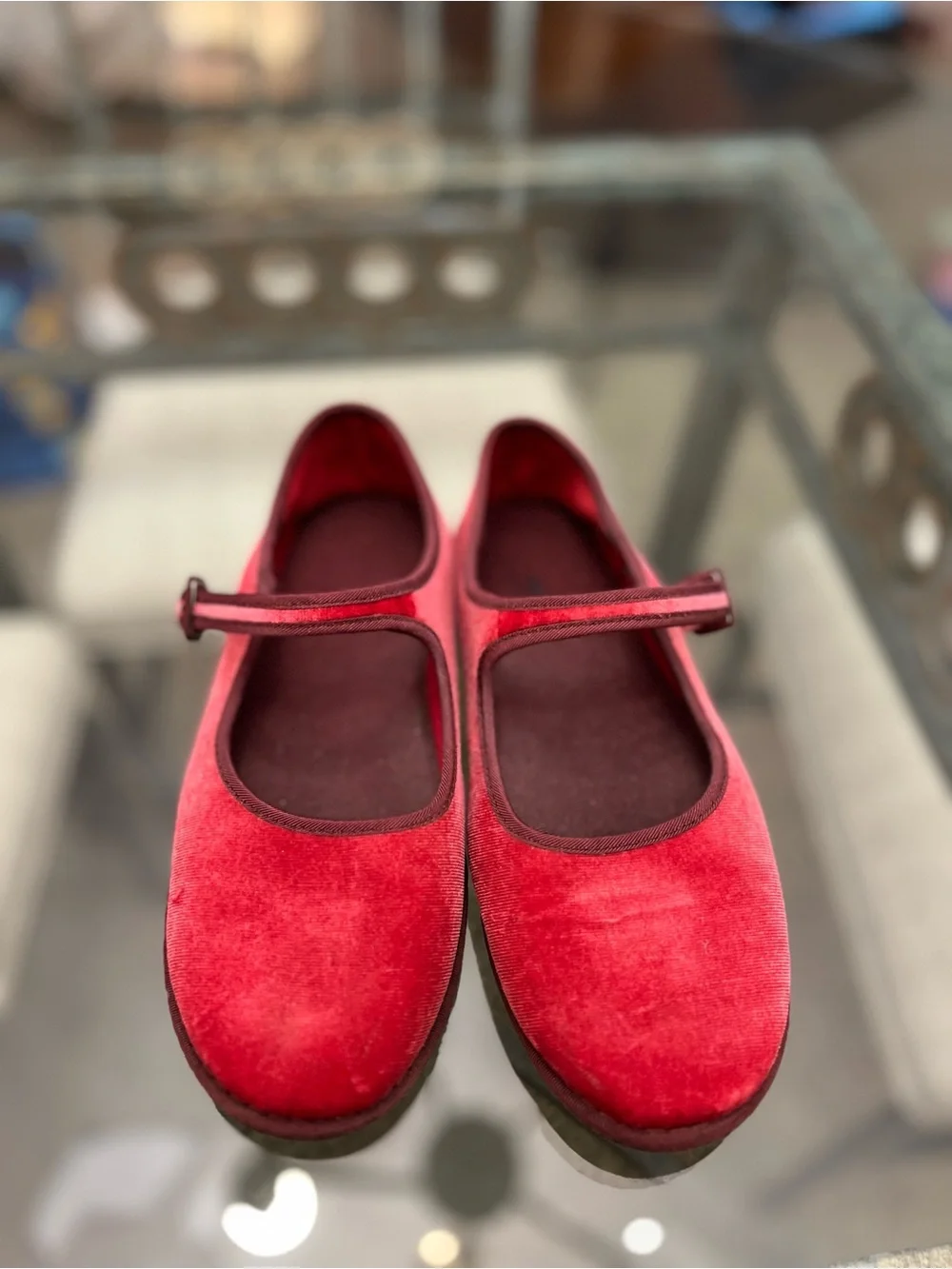 J. Crew Girls' Red Velvet Mary Jane Flats